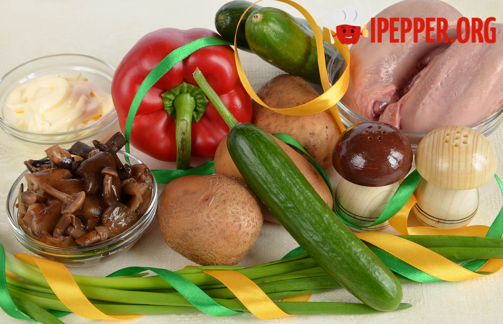 Description of Salad with tongue and pickled mushrooms recipe