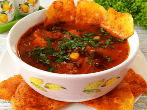 Mexican tomato soup with chicken breast