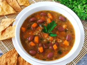Vegetarian soup with pumpkin and lentils