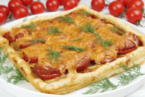 Puff pastry pizza with sausage