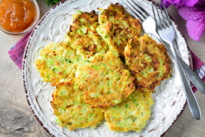 Fried zucchini pancakes with minced meat