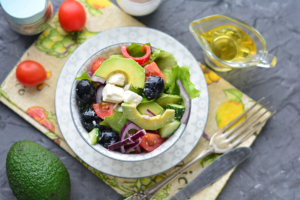 Greek salad with avocado