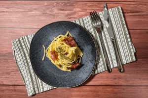 Classic pasta carbonara with bacon