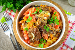 Stewed beef liver with tomatoes